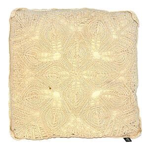 Vintage Bess Handmade Beige Crochet Throw Pillow 16"x16" Cottage